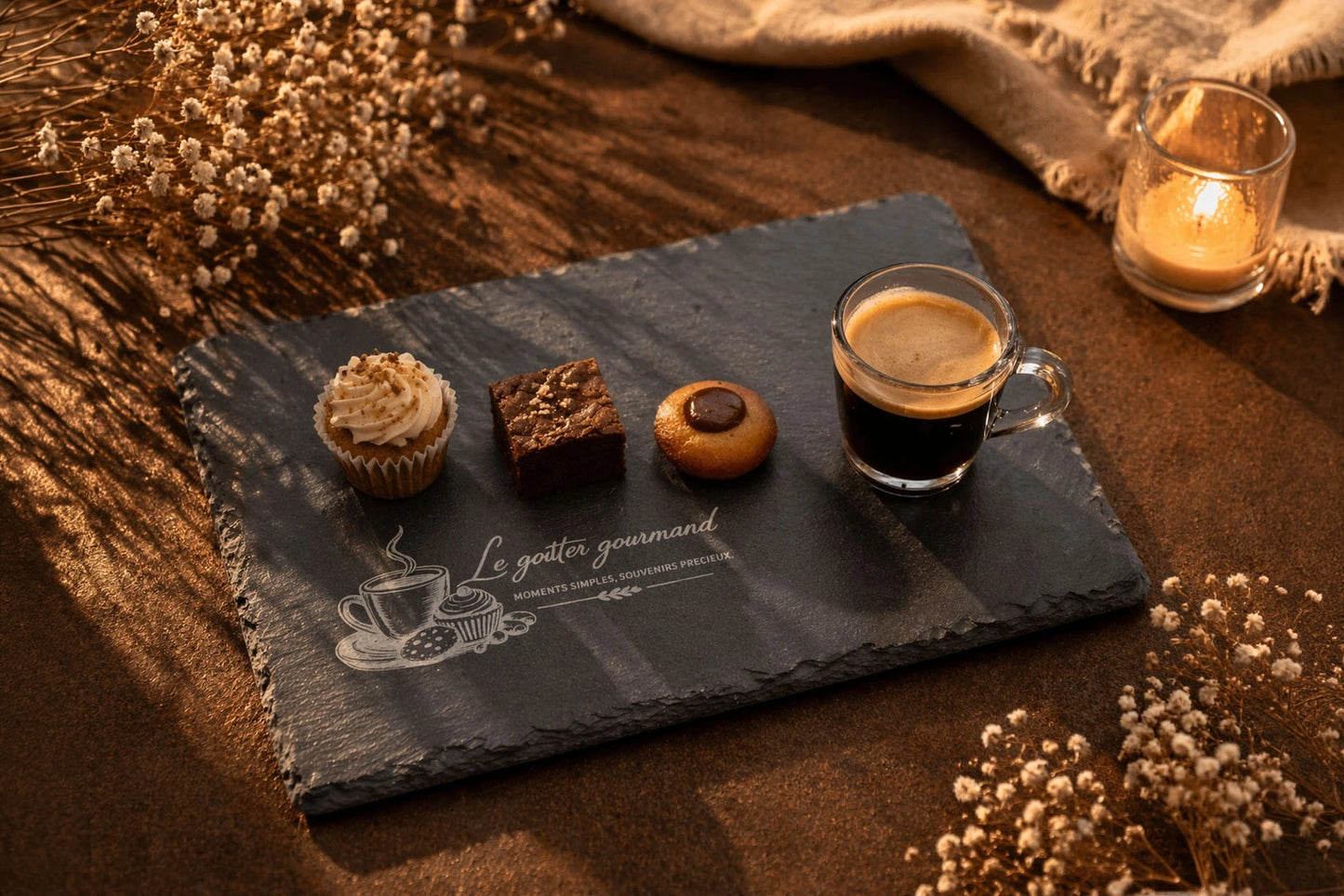 - Plateau ardoise gravé pour apéro charcuterie fromage en France
- Détail gravure plateau ardoise naturelle Maison Beaudeux
- Plateau ardoise utilisé en planche apéro avec saucisson olives
- Lot de plateaux ardoise gravés cadeau crémaillère mariage