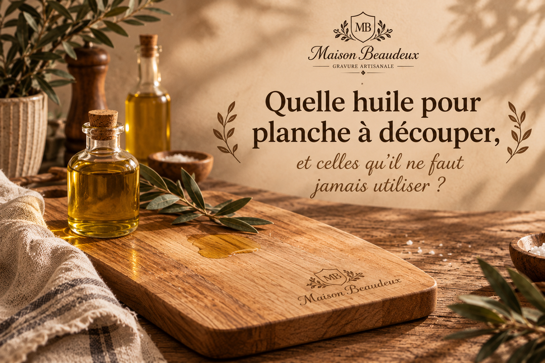 Application d'huile sur une planche à découper en bois